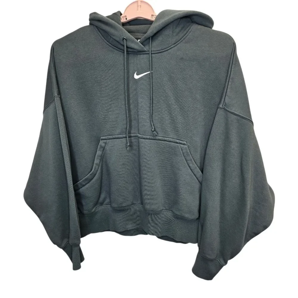 Nike Women's L Pheonix Fleece Oversized Pullover Seaweed Green Hoodie